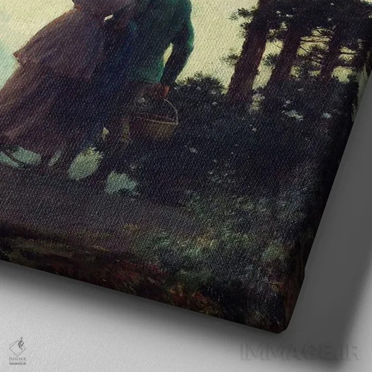 تابلو زیر درختان کاج، ۱۹۱۶ اثر چارلز کورتنی کوران (نقاش آمریکایی) - نمای نزدیک بافت بوم