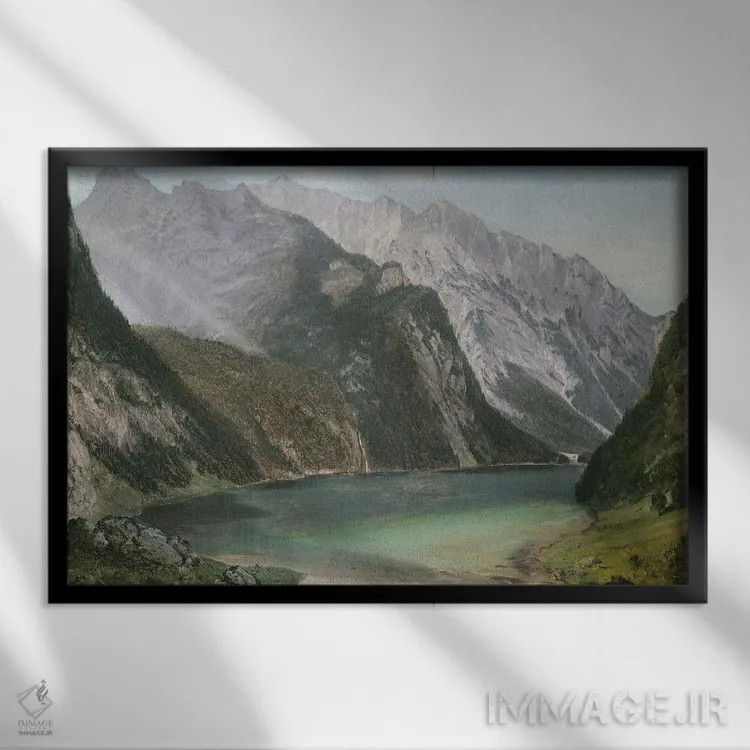 تابلو دریاچه آلبی (کوهستان آلپ) اثر فردریک ادوین چرچ (نقاش آمریکایی سبک هودسونریور) - نمای قابدار مشکی