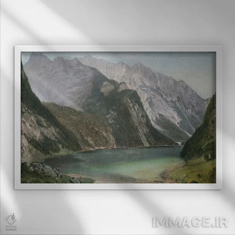 تابلو دریاچه آلبی (کوهستان آلپ) اثر فردریک ادوین چرچ (نقاش آمریکایی سبک هودسونریور) - نمای قابدار سفید