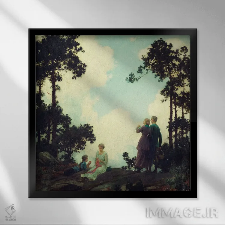 تابلو زیر درختان کاج، ۱۹۱۶ اثر چارلز کورتنی کوران (نقاش آمریکایی) - نمای قابدار مشکی