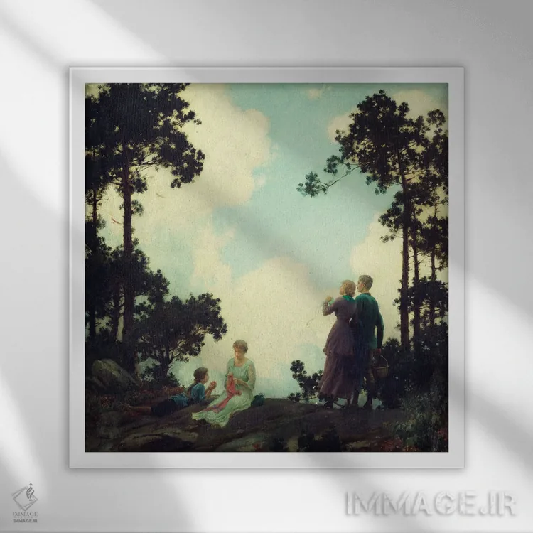 تابلو زیر درختان کاج، ۱۹۱۶ اثر چارلز کورتنی کوران (نقاش آمریکایی) - نمای قابدار سفید