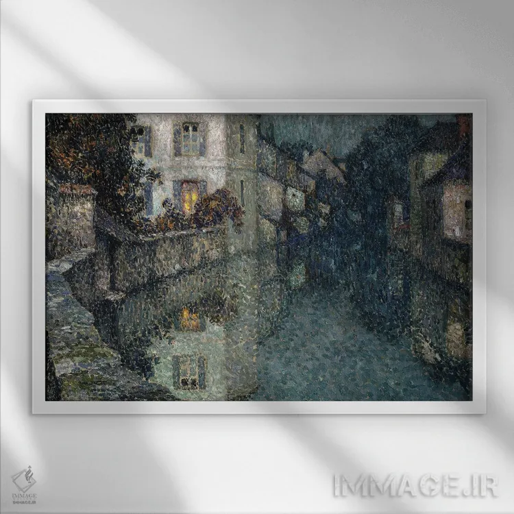 تابلو خانههای کنار کانال، نمور (فرانسه) اثر آنری اوژن اوگوستین لو سیدانر - نمای قابدار سفید
