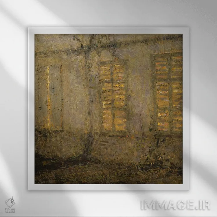 تابلو کرکرههای بسته در شب مهتابی، ژربروی، حدود ۱۹۳۲ اثر آنری اوژن اوگوستین لو سیدانر - نمای قابدار سفید