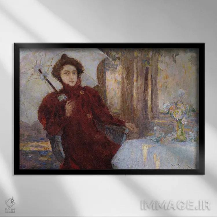 تابلو زن با چتر، ۱۸۹۶ اثر آنری اوژن اوگوستین لو سیدانر - نمای قابدار مشکی