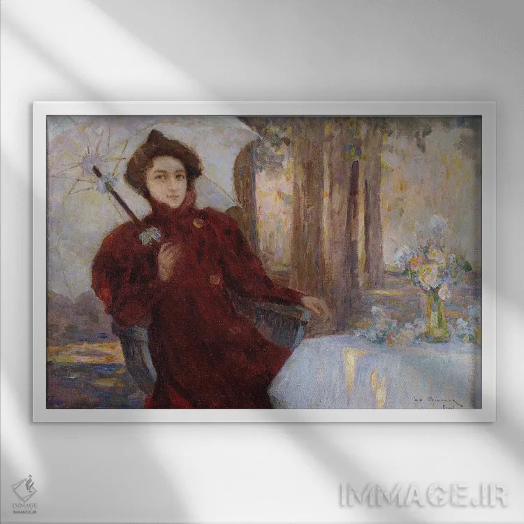 تابلو زن با چتر، ۱۸۹۶ اثر آنری اوژن اوگوستین لو سیدانر - نمای قابدار سفید