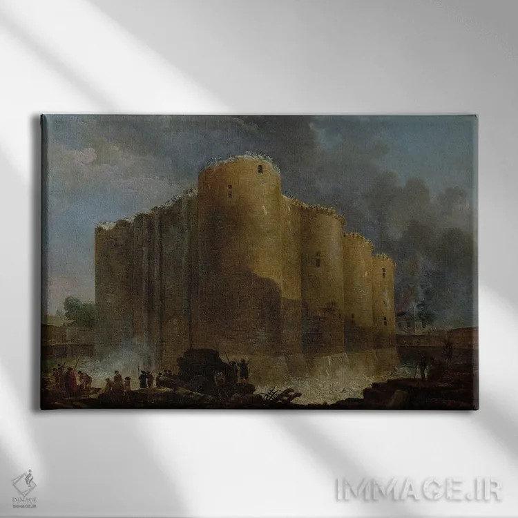 تابلو تخریب باستیل، ۱۷۸۹ (فرانسه) اثر هوبرت روبر - نمای روبهرو روی دیوار
