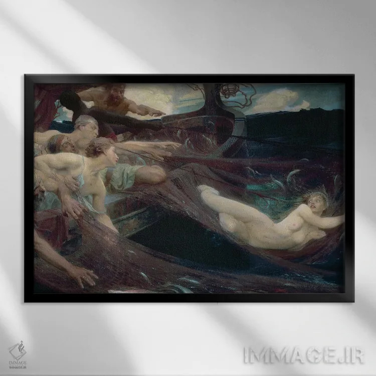 تابلو دختر دریایی، ۱۸۹۴ اثر هربرت جیمز دریپر - نمای قابدار مشکی