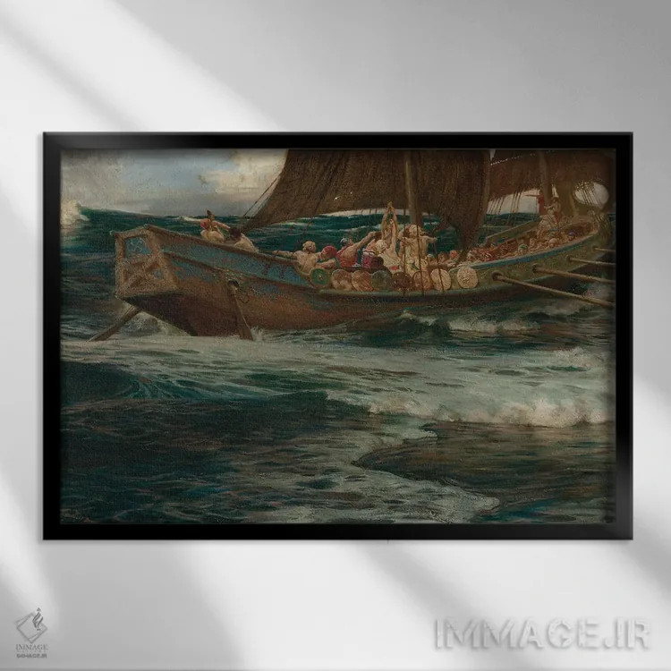 تابلو خشم خدای دریا اثر هربرت جیمز دریپر - نمای قابدار مشکی