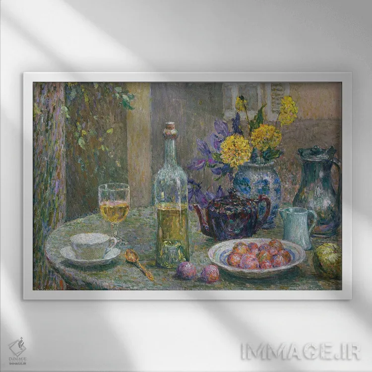 تابلو دالیای زرد، ۱۹۲۵ (گل) اثر آنری اوژن اوگوستین لو سیدانر - نمای قابدار سفید