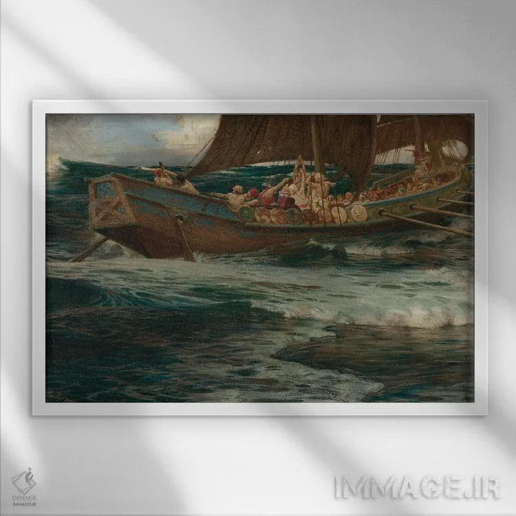 تابلو خشم خدای دریا اثر هربرت جیمز دریپر - نمای قابدار سفید
