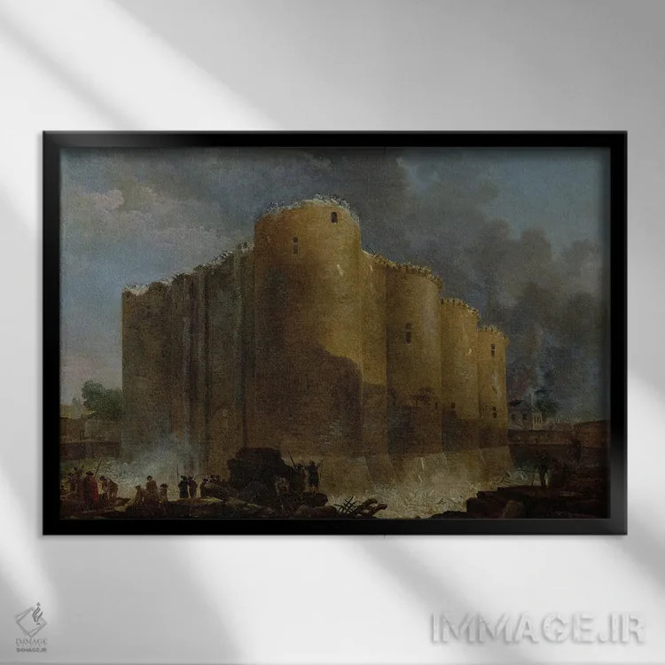 تابلو تخریب باستیل، ۱۷۸۹ (فرانسه) اثر هوبرت روبر - نمای قابدار مشکی