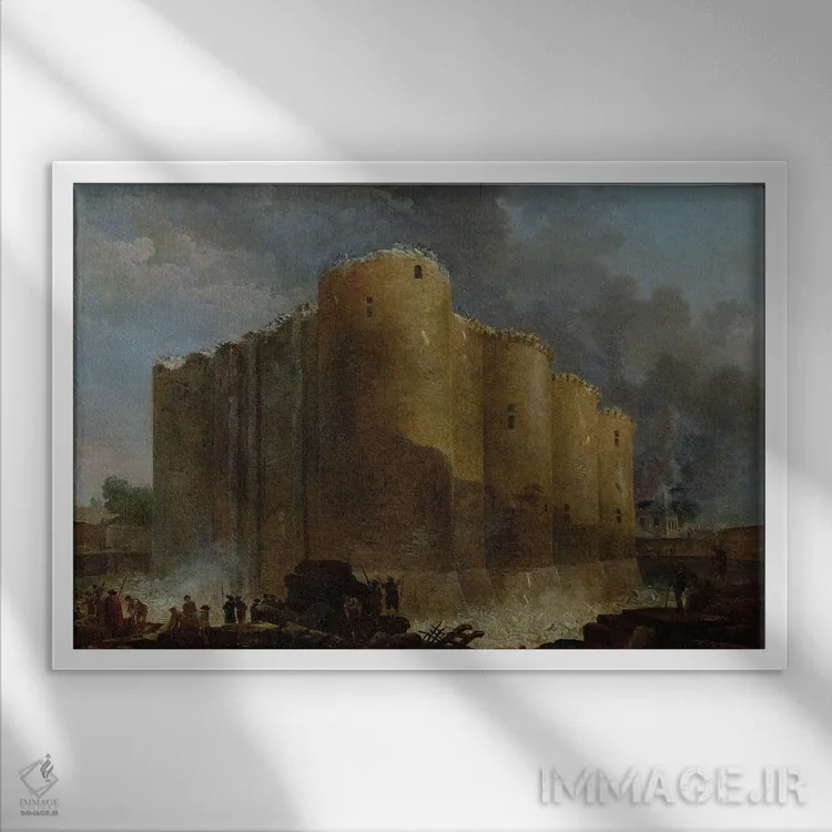تابلو تخریب باستیل، ۱۷۸۹ (فرانسه) اثر هوبرت روبر - نمای قابدار سفید