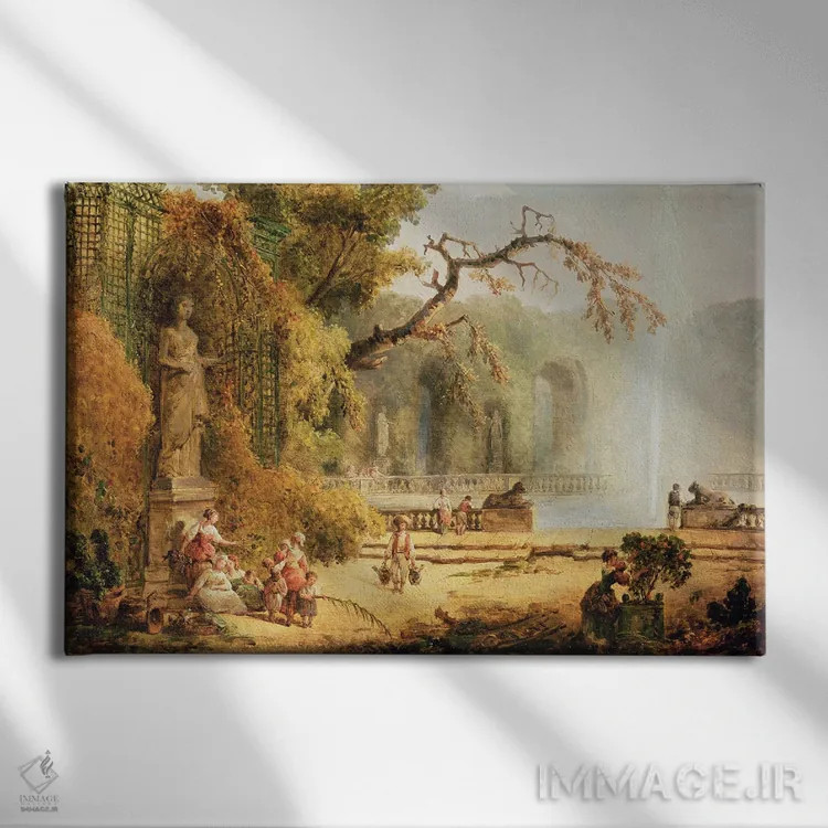 تابلو صحنه رمانتیک باغ اثر هوبرت روبر - نمای روبهرو روی دیوار