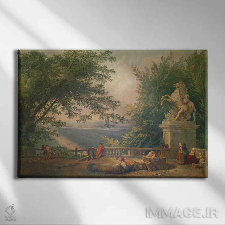 تابلو ویرانه تراس در پارک، حدود ۱۷۸۰ اثر هوبرت روبر - نمای روبهرو روی دیوار