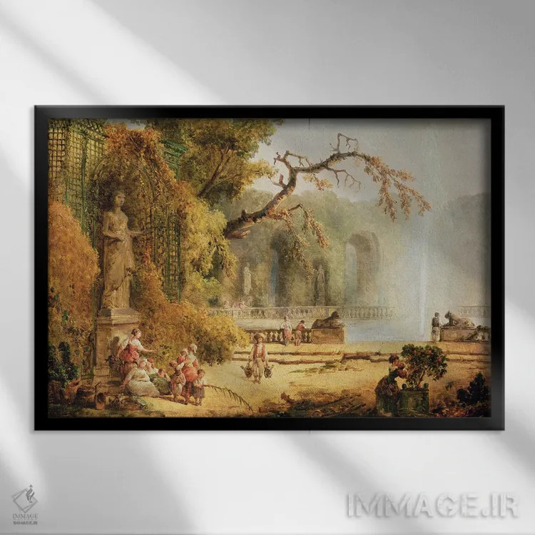 تابلو صحنه رمانتیک باغ اثر هوبرت روبر - نمای قابدار مشکی