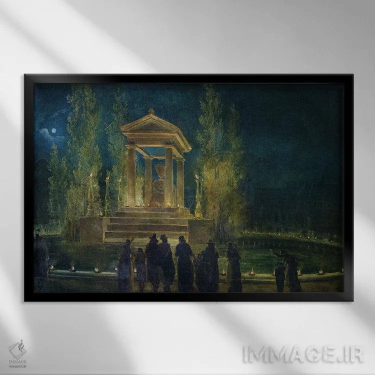 تابلو یادبود ژان ژاک روسو در باغ تویلری، پاریس، ۱۷۹۴ اثر هوبرت روبر - نمای قابدار مشکی
