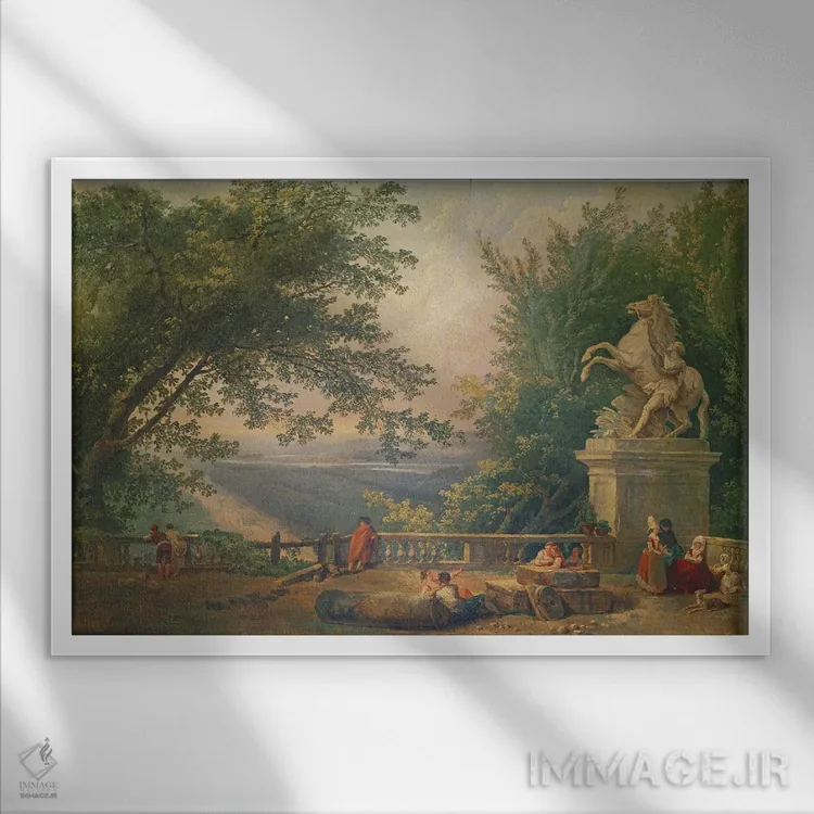 تابلو ویرانه تراس در پارک، حدود ۱۷۸۰ اثر هوبرت روبر - نمای قابدار سفید