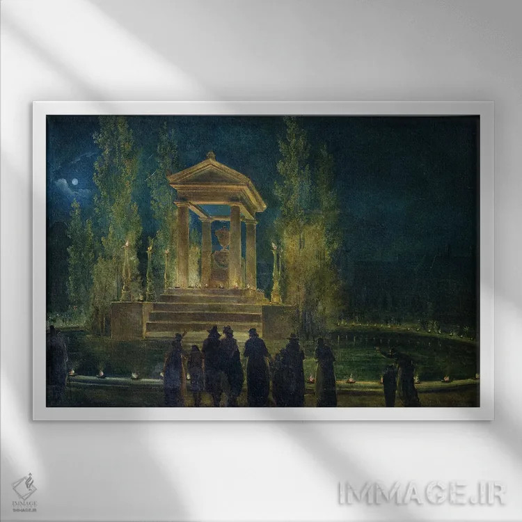 تابلو یادبود ژان ژاک روسو در باغ تویلری، پاریس، ۱۷۹۴ اثر هوبرت روبر - نمای قابدار سفید