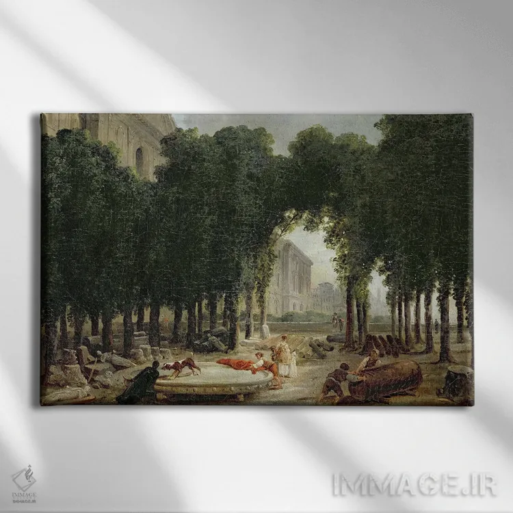 تابلو 1798,لوور و باغهای اینفانتا، ۱۷۹۸ اثر هوبرت روبر - نمای روبهرو روی دیوار