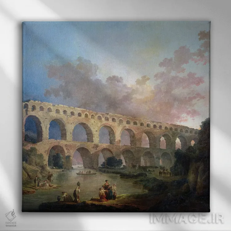 تابلو Nimes, C.1786,پل پونت دو گار، نیم، حدود ۱۷۸۶ اثر هوبرت روبر - نمای روبهرو روی دیوار