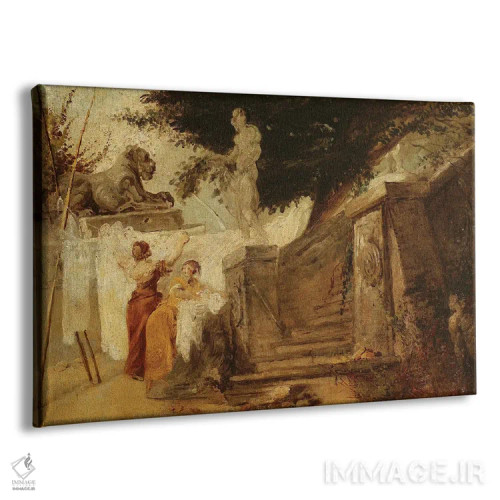 تابلو C.1756-61,زنهای رختشو در باغ، حدود ۱۷۵۶-۱۷۶۱ اثر هوبرت روبر - نمای پرسپکتیو محصول