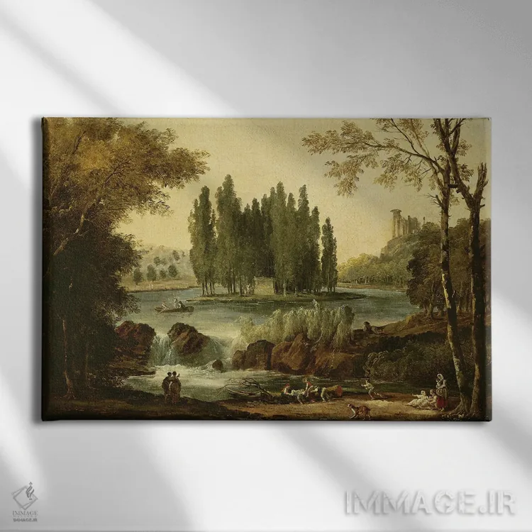 تابلو 1802,مقبرهٔ ژان ژاک روسو در ارمنونویل، ۱۸۰۲ اثر هوبرت روبر - نمای روبهرو روی دیوار