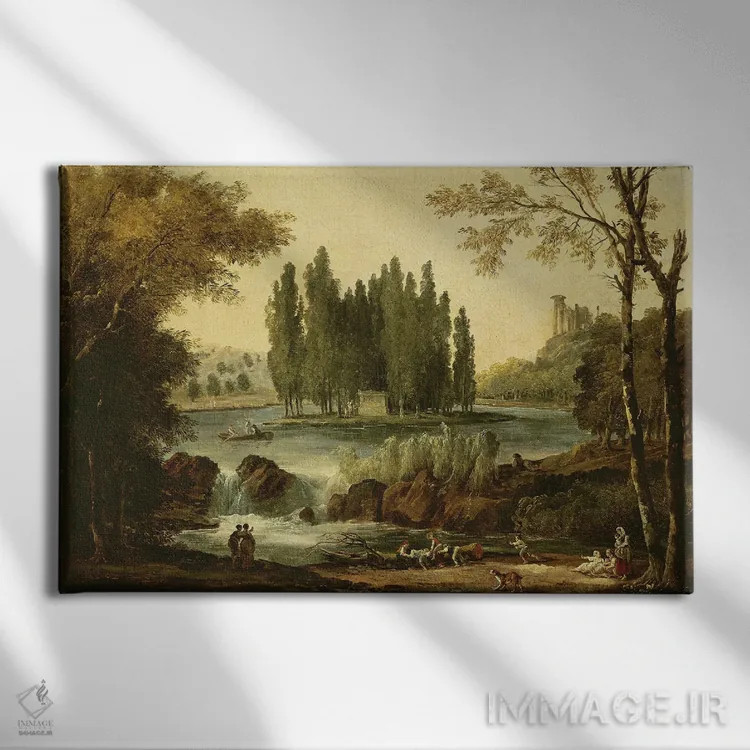تابلو 1802,مقبرهٔ ژان ژاک روسو در ارمنونویل، ۱۸۰۲ اثر هوبرت روبر - نمای روبهرو روی دیوار