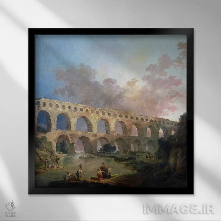 تابلو Nimes, C.1786,پل پونت دو گار، نیم، حدود ۱۷۸۶ اثر هوبرت روبر - نمای قابدار مشکی