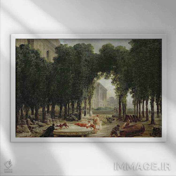 تابلو 1798,لوور و باغهای اینفانتا، ۱۷۹۸ اثر هوبرت روبر - نمای قابدار سفید