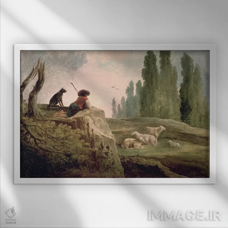 تابلو چوپان اثر هوبرت روبر - نمای قابدار سفید