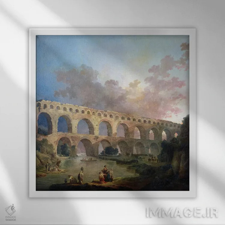 تابلو Nimes, C.1786,پل پونت دو گار، نیم، حدود ۱۷۸۶ اثر هوبرت روبر - نمای قابدار سفید