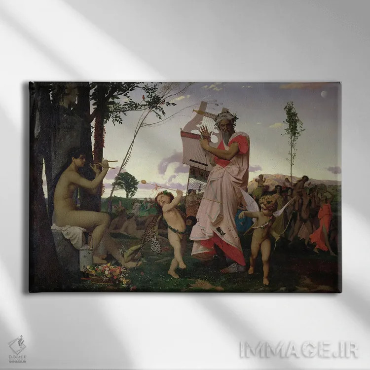 تابلو Bacchus And Aphrodite, 1848,آناکریون، باکوس و آفرودیت، ۱۸۴۸ اثر ژان لئون ژروم (نقاش فرانسوی) - نمای روبهرو روی دیوار