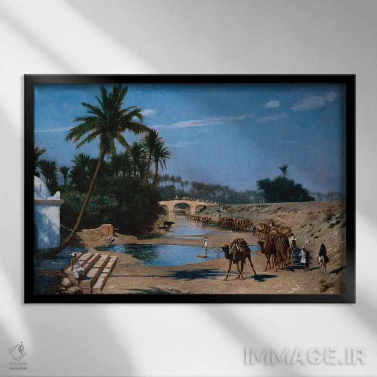 تابلو کاروان اثر ژان لئون ژروم (نقاش فرانسوی) - نمای قابدار مشکی
