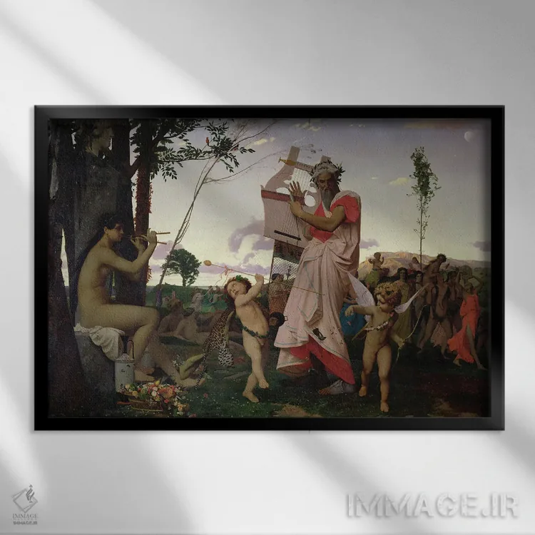 تابلو Bacchus And Aphrodite, 1848,آناکریون، باکوس و آفرودیت، ۱۸۴۸ اثر ژان لئون ژروم (نقاش فرانسوی) - نمای قابدار مشکی