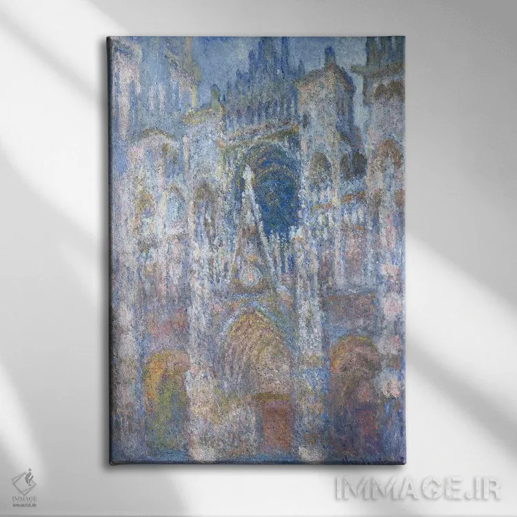 تابلو Blue Harmony, Morning Sunlight, 1894,کلیسای جامع روآن، هماهنگی آبی در نور صبح، ۱۸۹۴ اثر کلود مونه (نقاش معروف فرانسوی) - نمای روبهرو روی دیوار