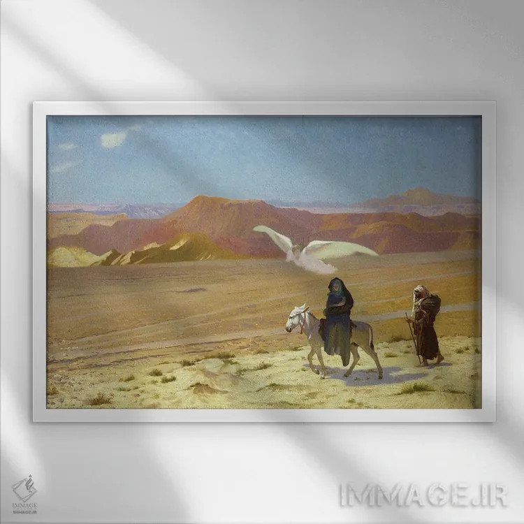 تابلو فرار به مصر (روایت باوری) اثر ژان لئون ژروم (نقاش فرانسوی) - نمای قابدار سفید