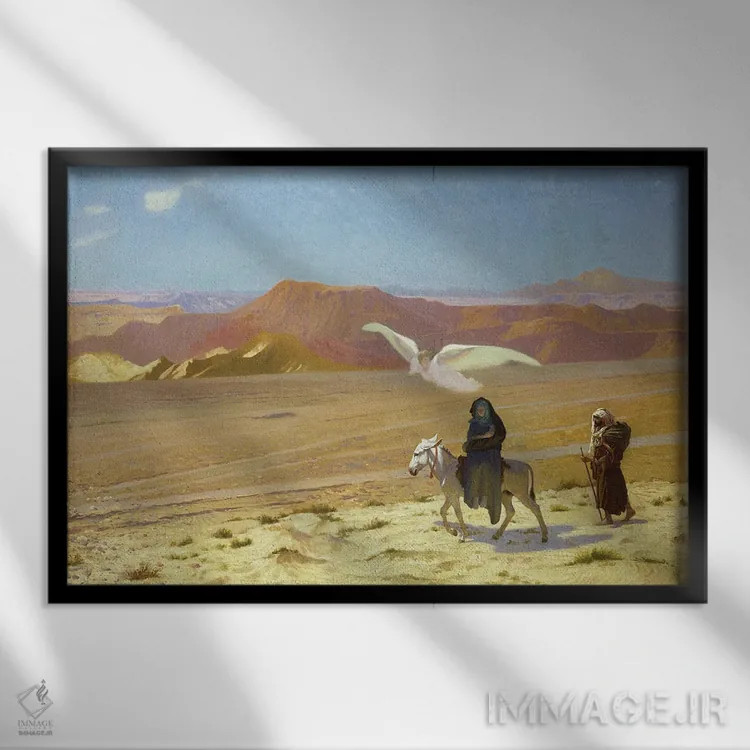 تابلو فرار به مصر (روایت باوری) اثر ژان لئون ژروم (نقاش فرانسوی) - نمای قابدار مشکی