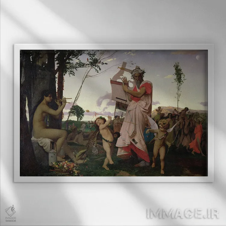 تابلو Bacchus And Aphrodite, 1848,آناکریون، باکوس و آفرودیت، ۱۸۴۸ اثر ژان لئون ژروم (نقاش فرانسوی) - نمای قابدار سفید
