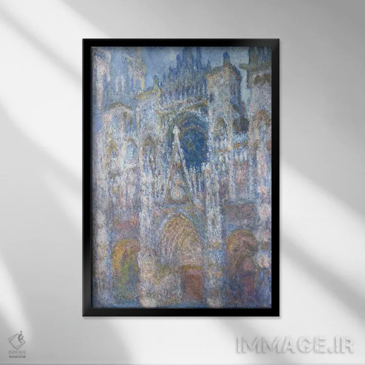 تابلو Blue Harmony, Morning Sunlight, 1894,کلیسای جامع روآن، هماهنگی آبی در نور صبح، ۱۸۹۴ اثر کلود مونه (نقاش معروف فرانسوی) - نمای قابدار مشکی