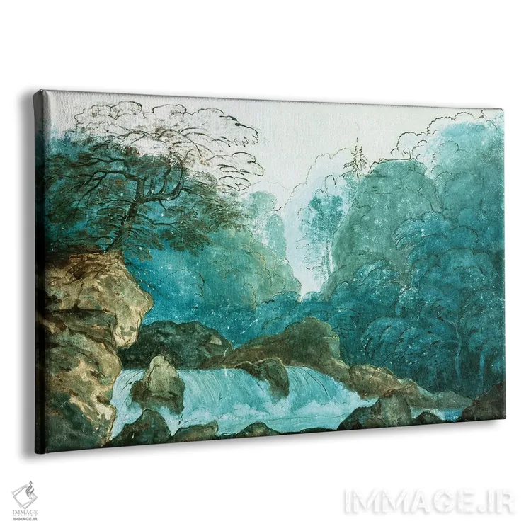 تابلو Set Design For A Production Of 'Undine',آبشار در جنگل، طراحی صحنه برای اجرای اُنباوره اثر کارل فریدریش شینکل - نمای پرسپکتیو محصول