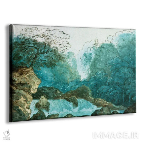 تابلو Set Design For A Production Of 'Undine',آبشار در جنگل، طراحی صحنه برای اجرای اُنباوره اثر کارل فریدریش شینکل - نمای پرسپکتیو محصول