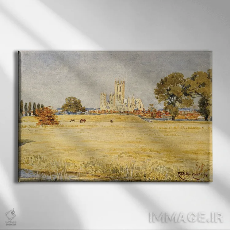 تابلو 1894,کلیسای جامع کانتربری از مراتع، ۱۸۹۴ اثر والتر کرین - نمای روبهرو روی دیوار