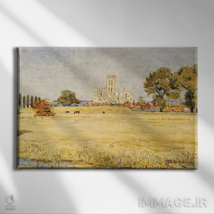 تابلو 1894,کلیسای جامع کانتربری از مراتع، ۱۸۹۴ اثر والتر کرین - نمای روبهرو روی دیوار