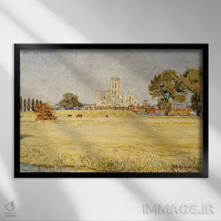 تابلو 1894,کلیسای جامع کانتربری از مراتع، ۱۸۹۴ اثر والتر کرین - نمای قابدار مشکی