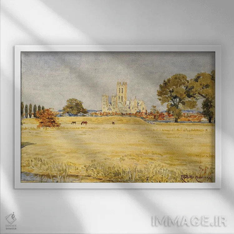 تابلو 1894,کلیسای جامع کانتربری از مراتع، ۱۸۹۴ اثر والتر کرین - نمای قابدار سفید
