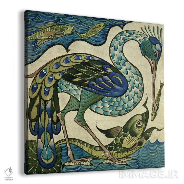 تابلو طراحی کاشی حاوی حواصیل و ماهی اثر والتر کرین - نمای پرسپکتیو محصول