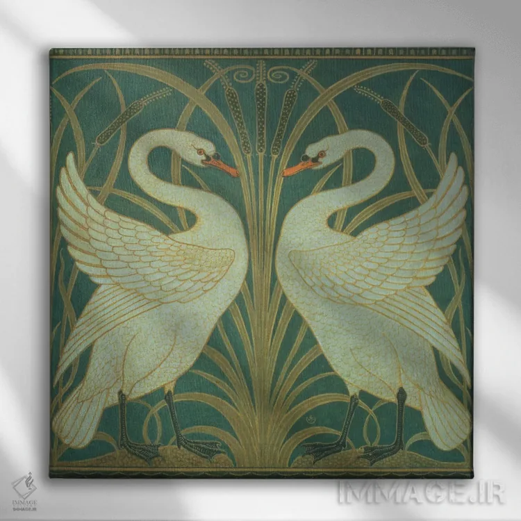 تابلو Rush & Iris",پانل "قو، جگن و زنبق" اثر والتر کرین - نمای روبهرو روی دیوار