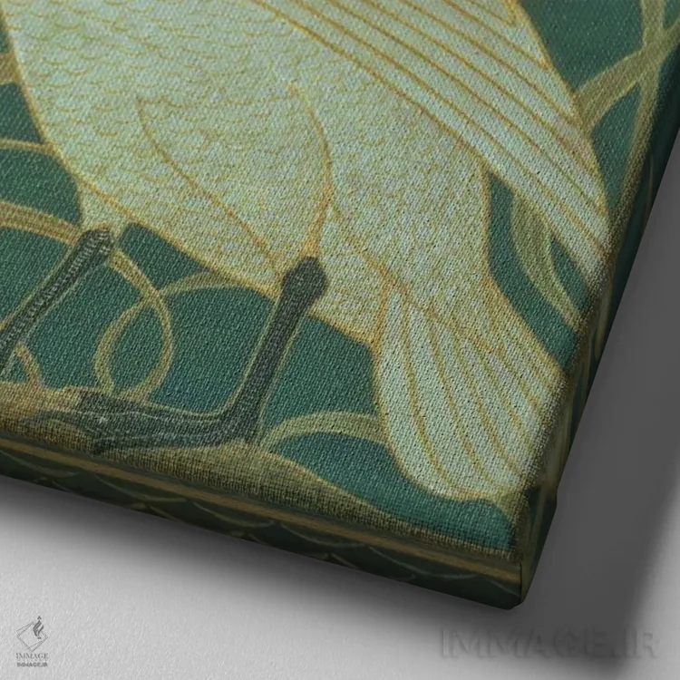 تابلو Rush & Iris",پانل "قو، جگن و زنبق" اثر والتر کرین - نمای نزدیک بافت بوم