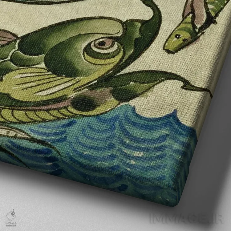 تابلو طراحی کاشی حاوی حواصیل و ماهی اثر والتر کرین - نمای نزدیک بافت بوم