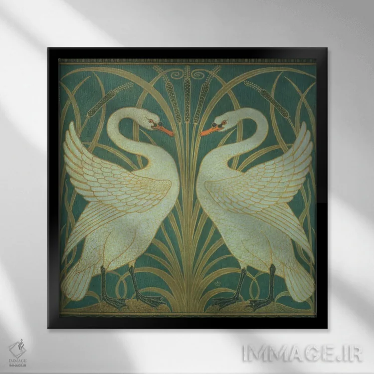 تابلو Rush & Iris",پانل "قو، جگن و زنبق" اثر والتر کرین - نمای قابدار مشکی